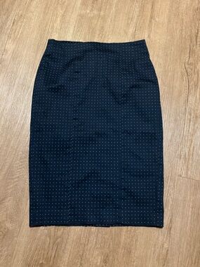 bebe Y2K Navy Pencil Skirt with Tiny White Dot Print and White Buttons